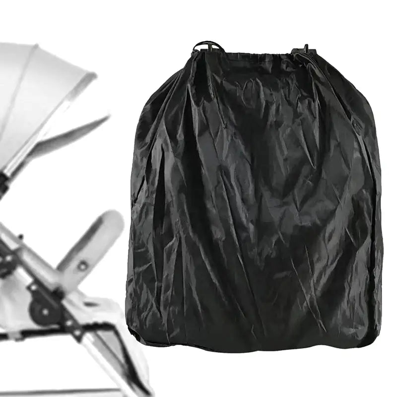 schwarzer, wasserdichter Kinderwagen-Reisetaschen-Rucksackbezug mit Kordelverschluss, ausgelegt für einen robusten Schutz