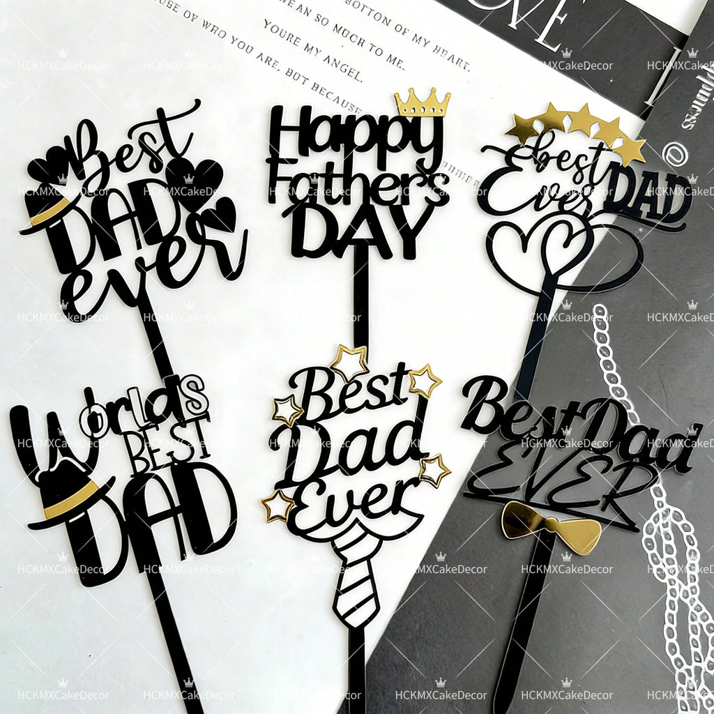 3pcs Happy Fathers Day Acrylic Cake Topper Set Best Dad Ever Cake Decor for Fathers Day Birthday Party Supplies
