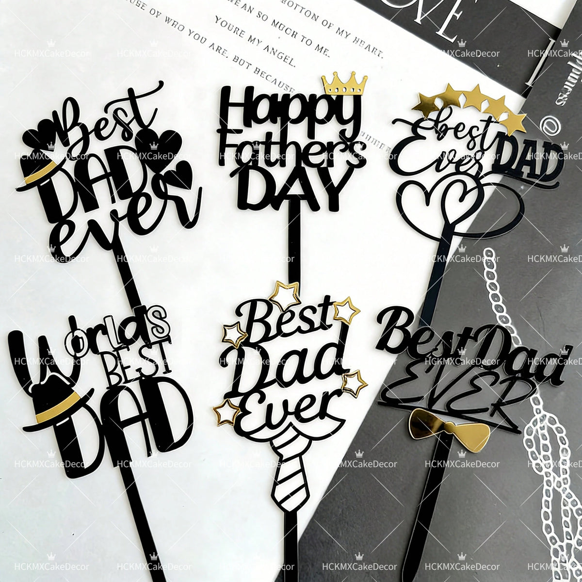 3pcs Happy Fathers Day Acrylic Cake Topper Set Best Dad Ever Cake Decor for Fathers Day Birthday Party Supplies