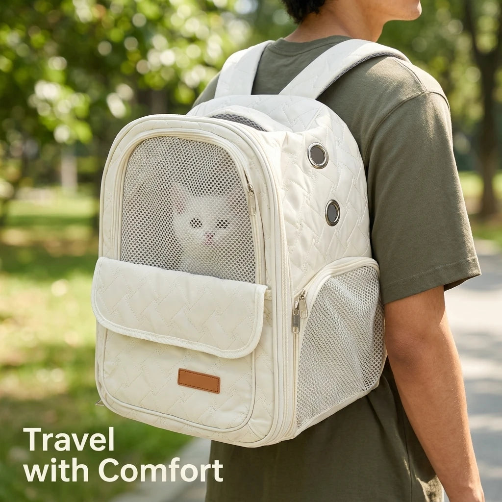 Pet Carrier Backpack Breathable Quilted Cat Travel Bag for Small Dogs Lightweight Portable Outdoor Mesh Carrier