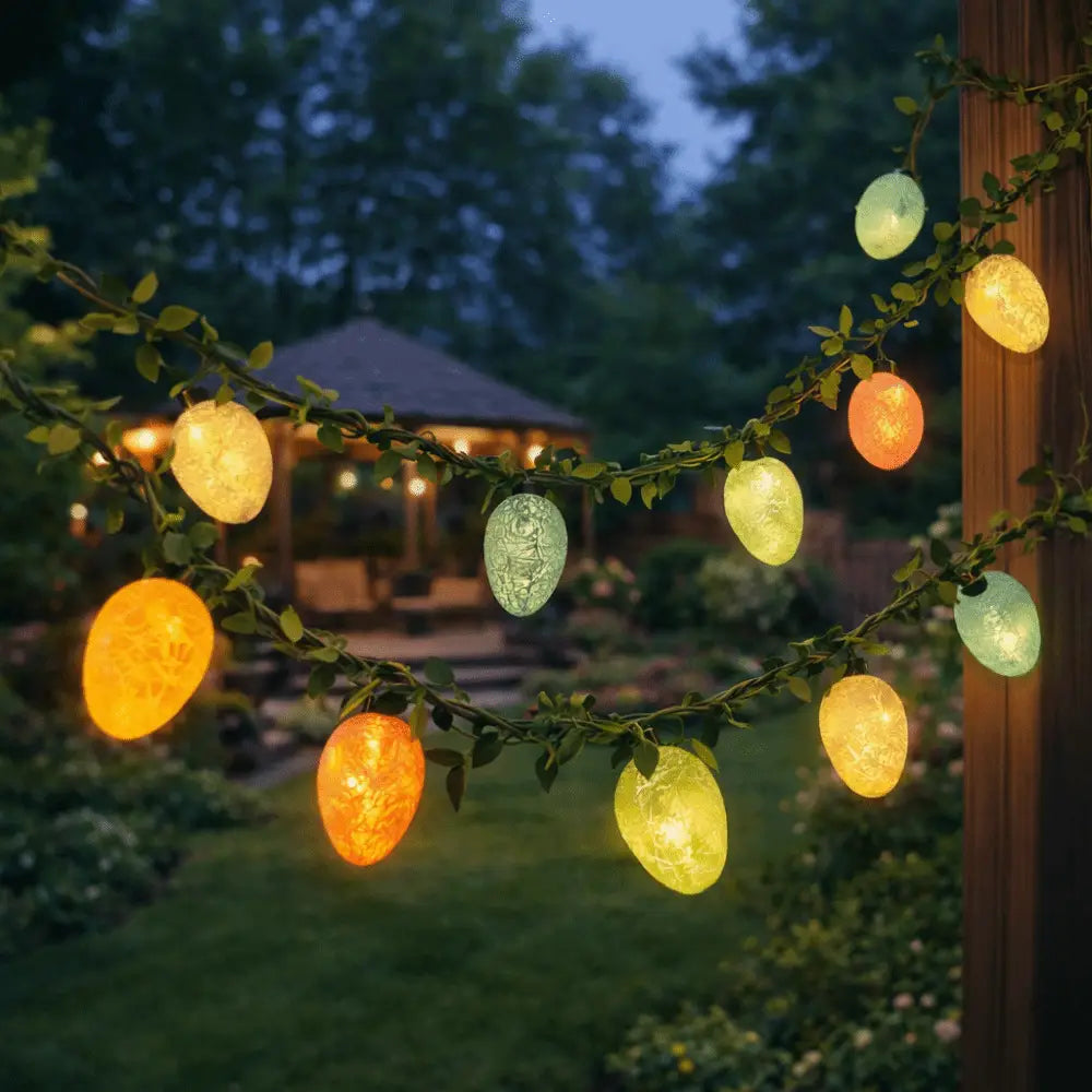 Cadena de luces LED de colores con forma de huevo y acabado de vidrio cuarteado en una guirnalda de ramitas de 2 m para decoración de Pascua