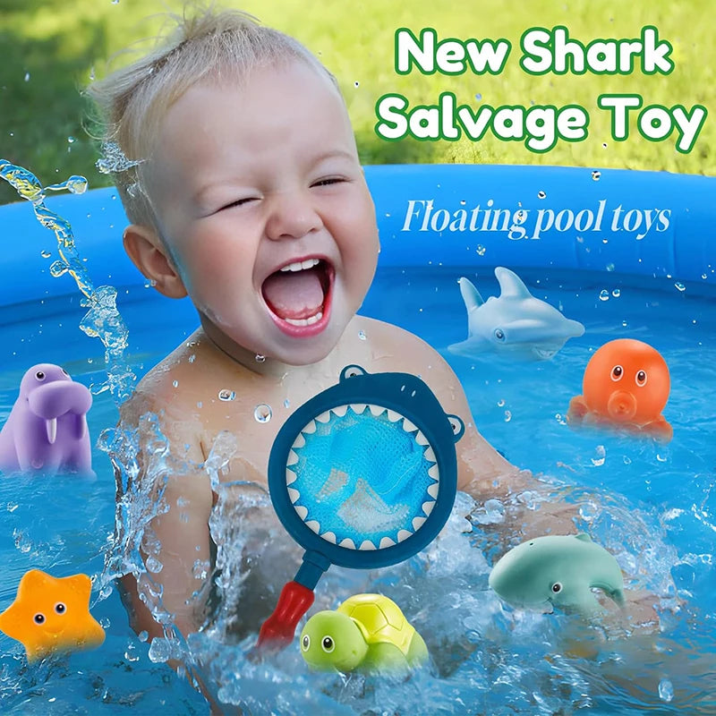 Baby Bath Toys Cute Animals Bath Toy Water Spray Bath Toys Swimming Toys Kids Floating Bath Toys with Fishing Net Fishing Toys