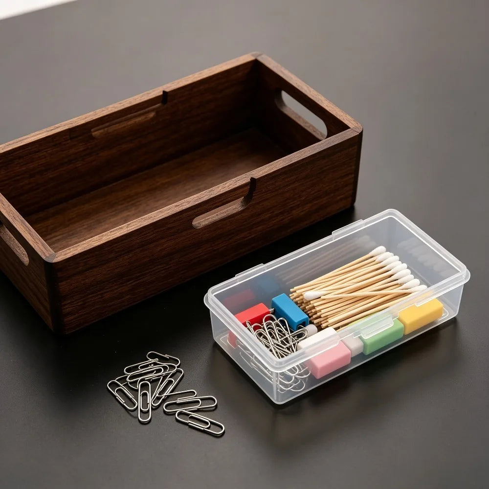 For Clear Plastic Storage Box With Hinged Lid Stackable Small Container For Cotton Swab Craft Hardware Cosmetic Accessories Case