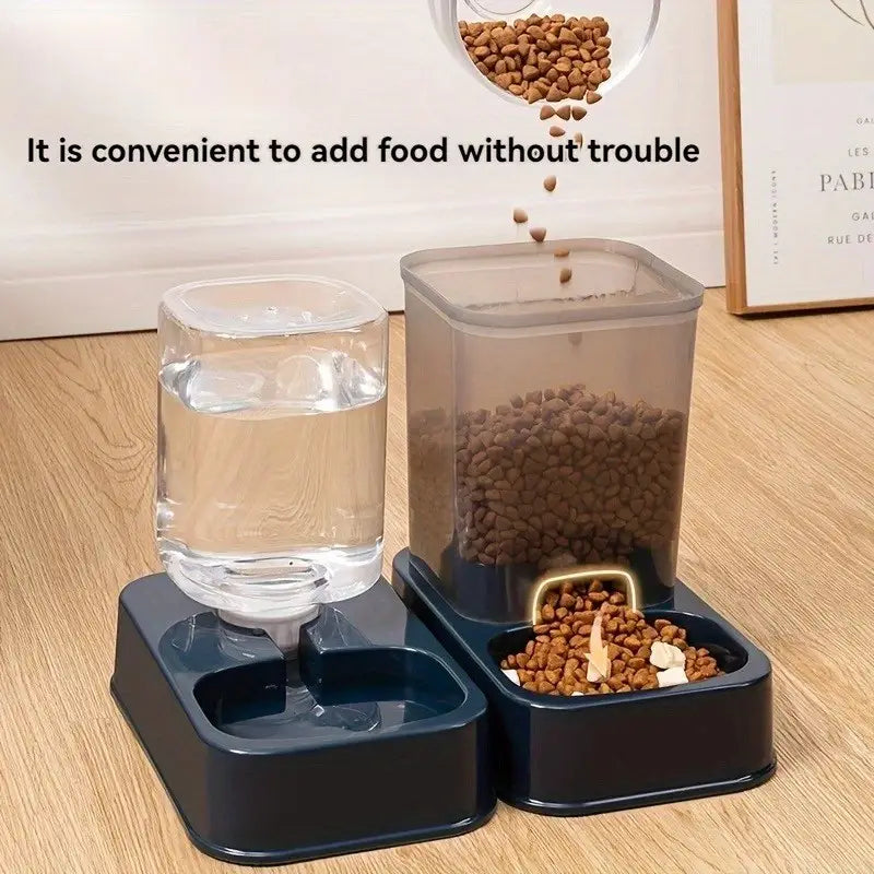 black plastic pet feeder with clear water dispenser reservoir and transparent food container automatic plastic set for pets
