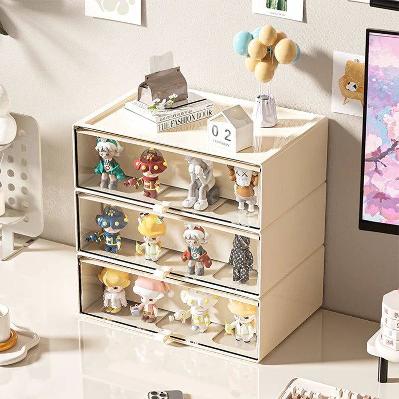 Storage Box with Drawers – Desktop Organizer, Display Case for Collectibles, Office Storage ContainerCustomizable Combination