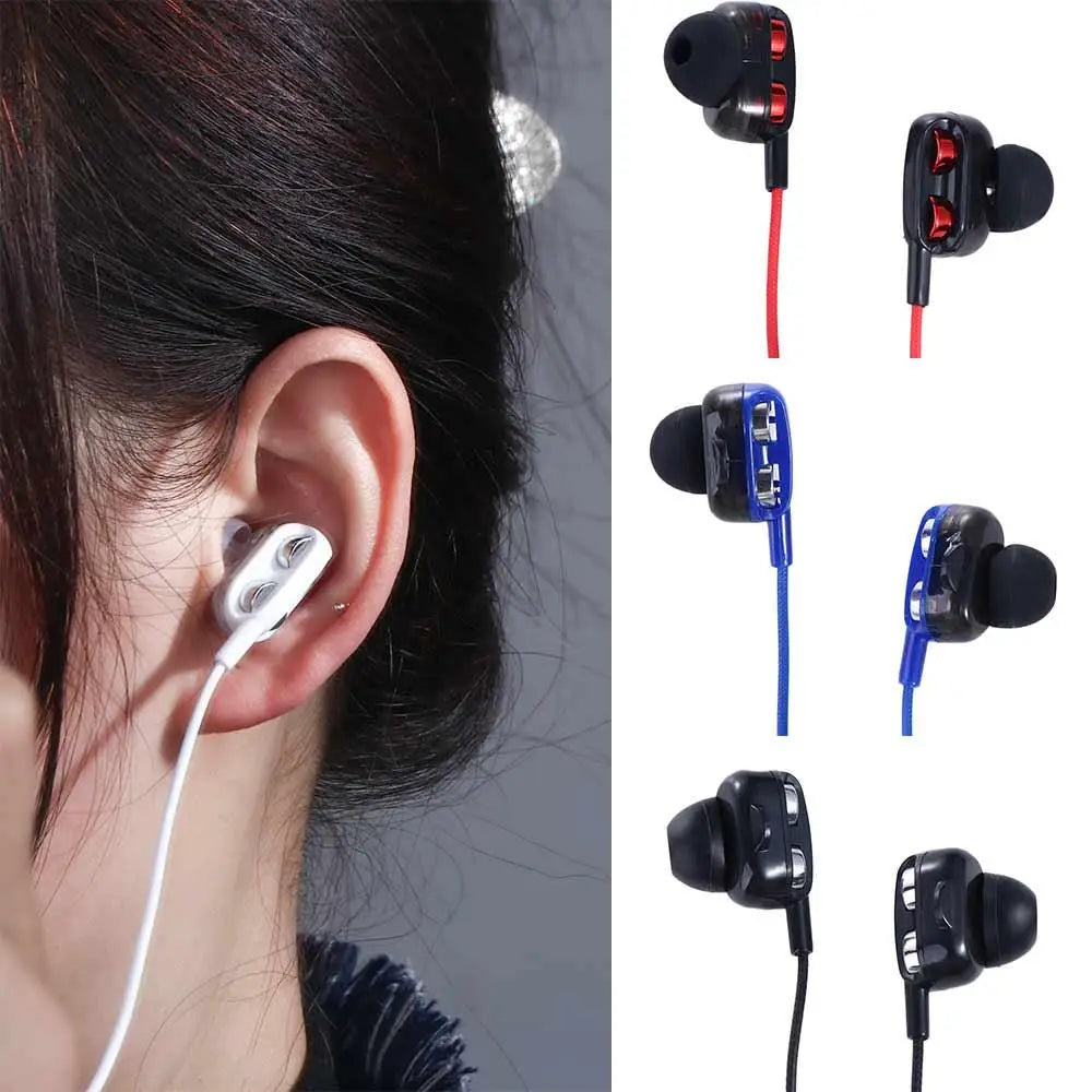 Écouteurs intra-auriculaires à double dynamique filaire blanc, avec une conception ergonomique intra-auriculaire et des détails d’accentuation rouges sur chaque écouteur, pour un son stéréophonique via une connexion de 3,5 mm.