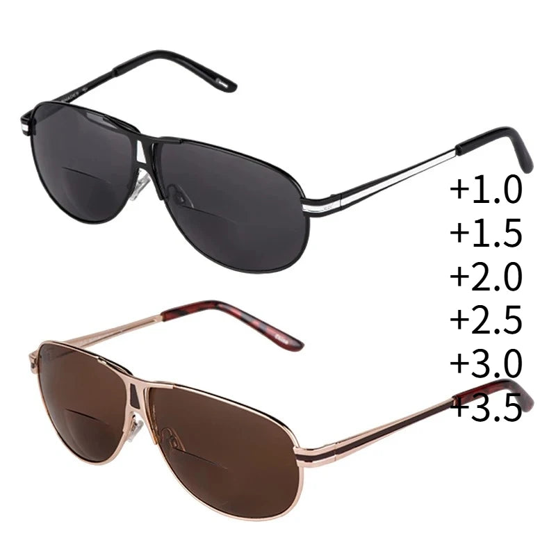 +1.0~+3.5 Sunglasses with Prescription Reading Glasses Double Lens Glasses Dual Function Glasses Metal Eyeglass Frame Sunglasses