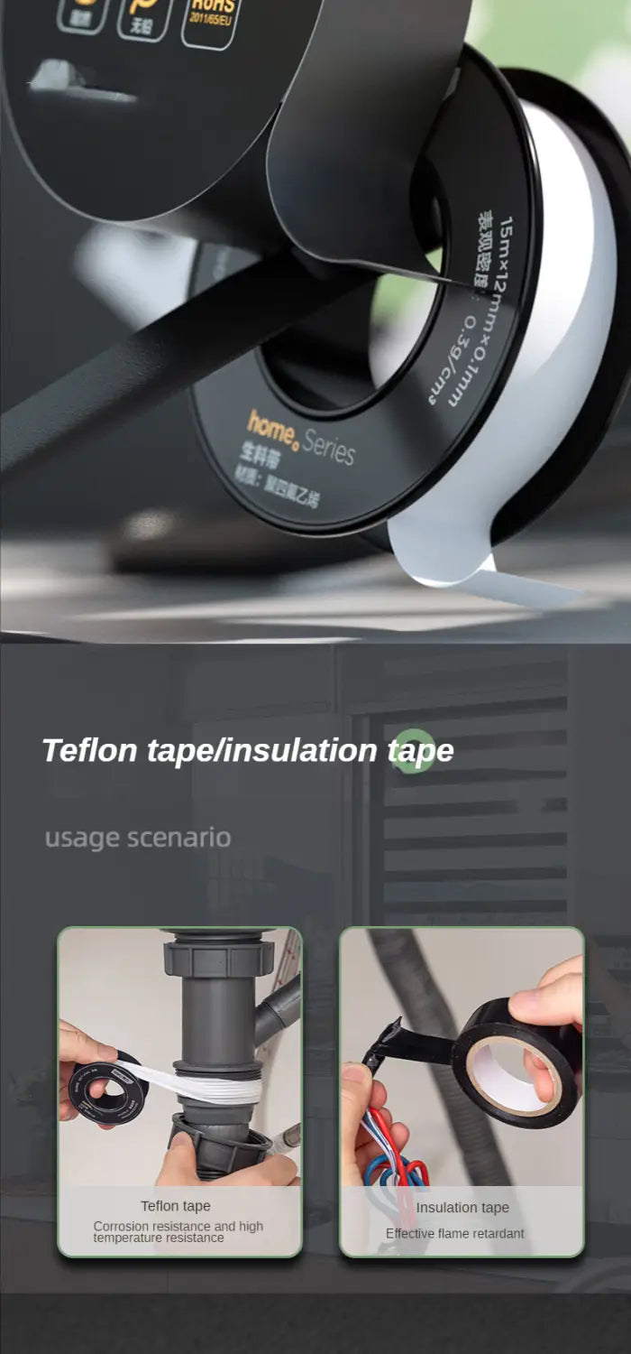 black teflon tape in the deli multitool hand repair tool kit designed for pipe sealing and insulation with corrosion resistance