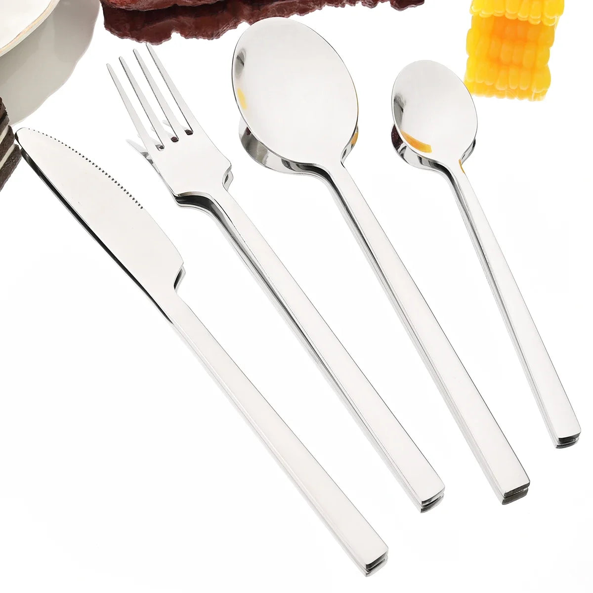 4pcs High-quality Mirror Dinnerware Set Silver Stainless Steel Tableware Set Reusable Knife Fork Spoon Dining Table Utensils