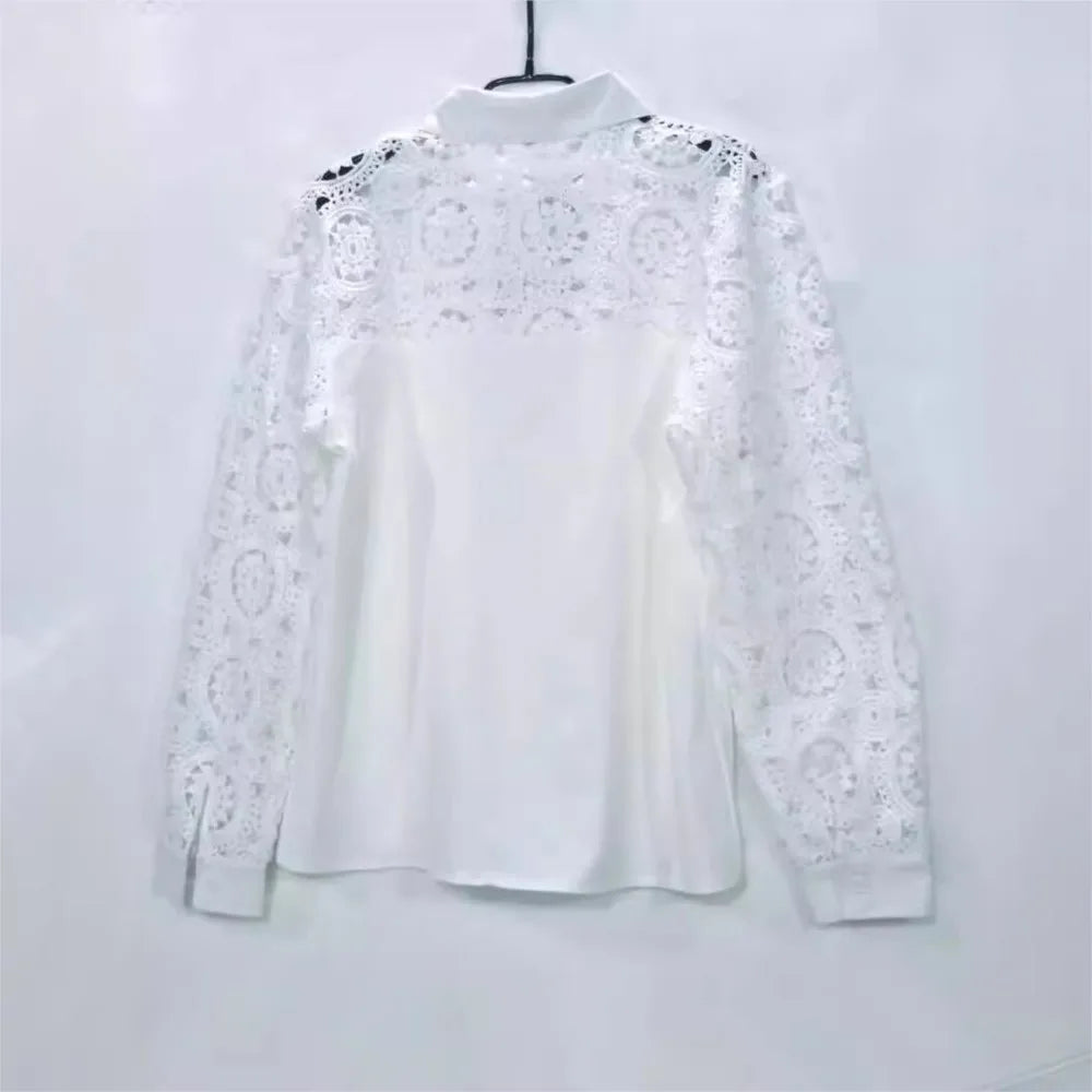 2026 Elegant Blouse For Woman Shirts & Blouses Women's Clothing Top Ladies Temperament Commuting  Office Hollow Out Solid Color