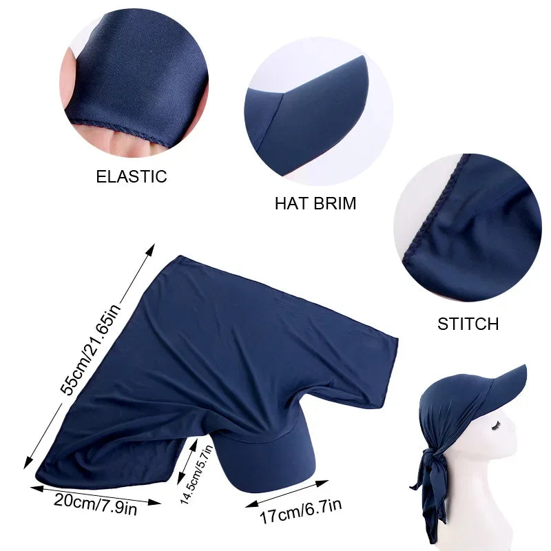 Muslim Women Brim Cap Sun Visor with Pre-Tied Elastic Turban Caps Head Scarf Hijab Female Hair Loss Outdoor Hat Bandana Headwrap