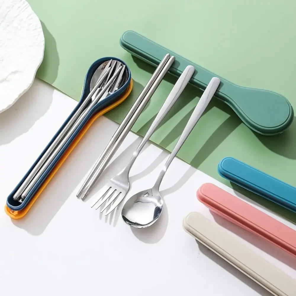 1set Cutlery Set with Storage Case Korean Style Portable Tableware Set Home School Kitchen Dinnerware Services Utensil Set Spoon