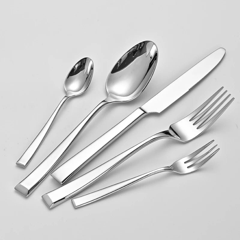 Stainless Steel Slanted Cutlery Set Portable Travel Dinnerware Spoon Fork Knife Reusable Tableware Set For Camping Outdoor