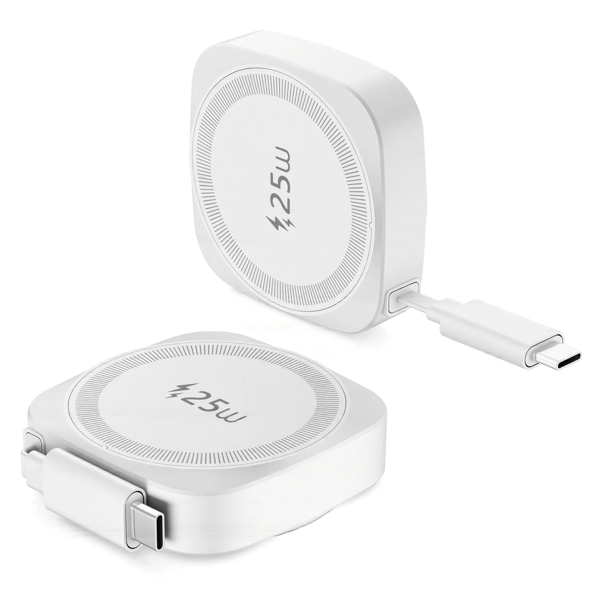 25W Wireless Charger with Retractable USB-C Cable Fast Qi2.2 Magnetic Charger for iPhone Airpods Portable Wireless Charging Pad
