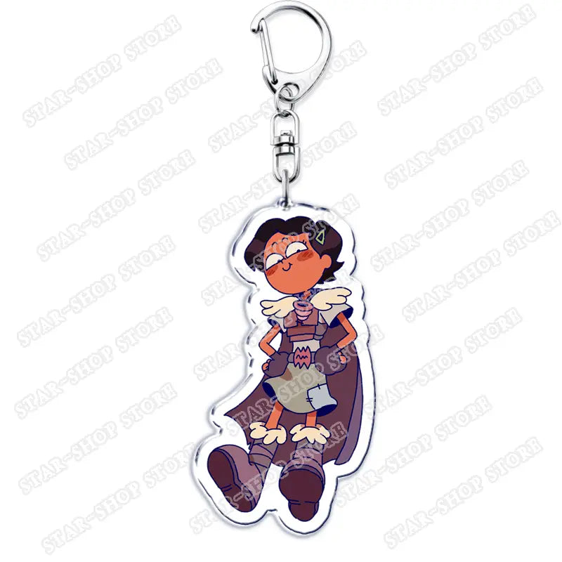 Clear acrylic Amphibia anime keychain featuring a cartoon character with dark hair, glasses, and wings.