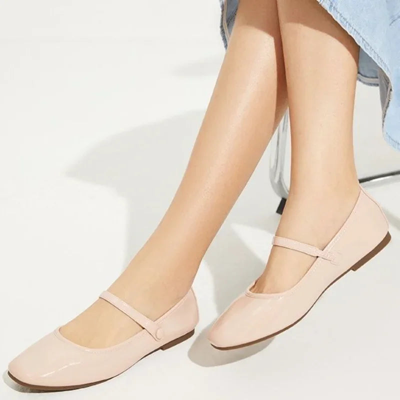 Luxury Leather Casual Wine Red Flat Shoes For Women Woman Footwear Flats Low Heel Elegant Square Toe On Sale With Discount Slip