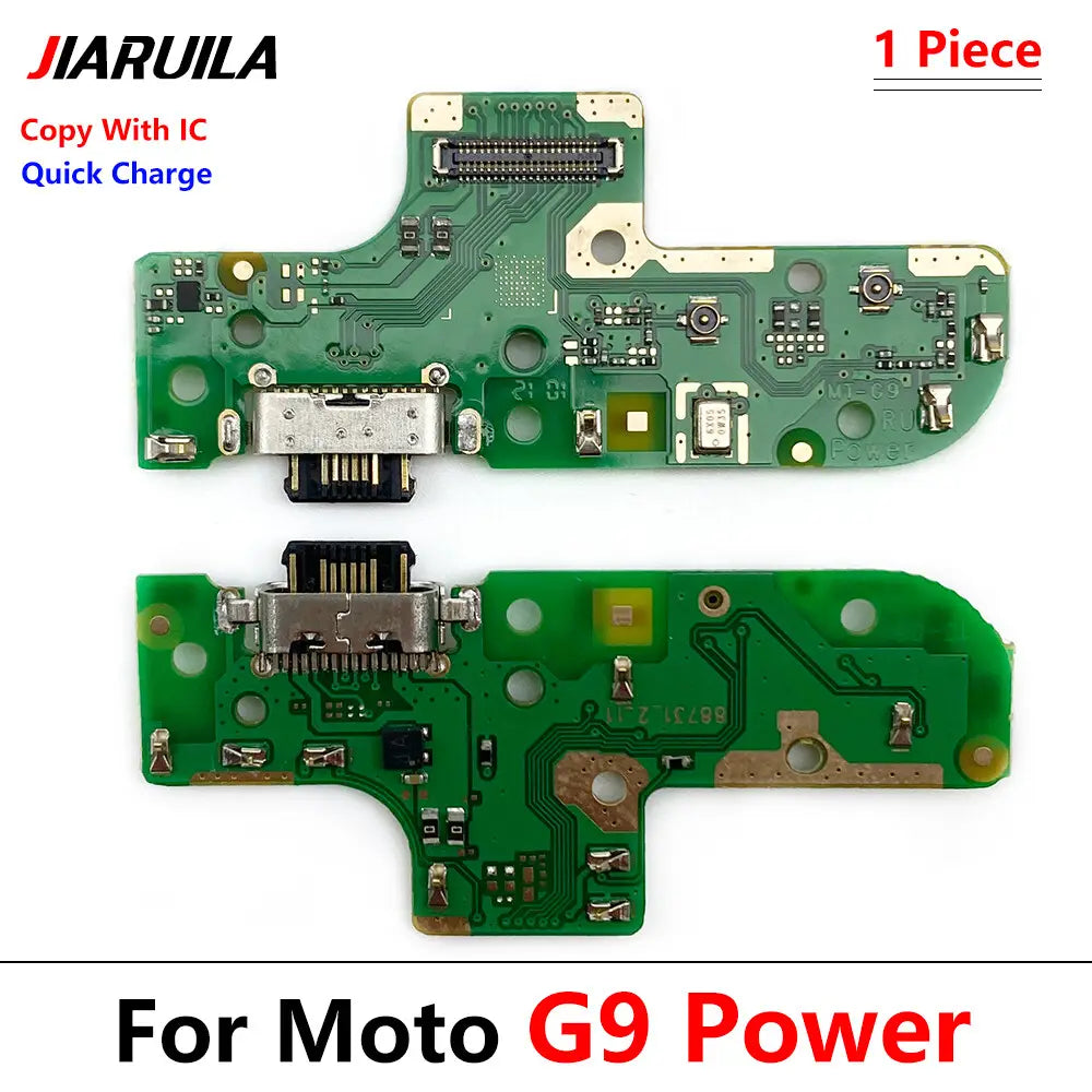 Cable flexible de repuesto del puerto de carga de placa de circuito verde con puerto USB-C y componentes electrónicos para la base de carga del moto g9 power.