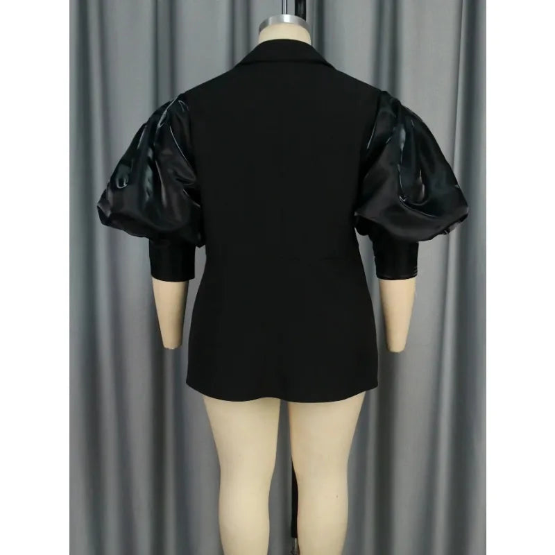 Customized Black Blazer for Women Suit Jacket Office Ladies Business Casual Lantern Sleeves Classy Female Elegant Turn Down Coll