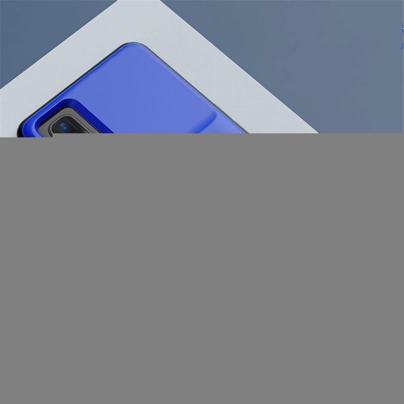 背面側から示した、OPPO Find X2 Pro 用の鮮やかなブルーのバッテリーカバー・パワーバンクケース。洗練された光沢仕上げと長方形のカメラモジュールを備えています。