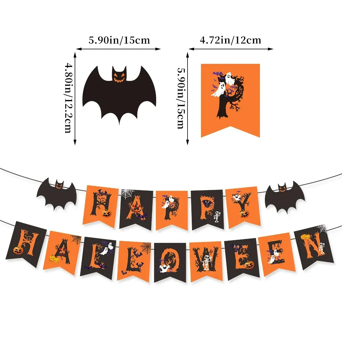 Halloween Flag Hanging Ornaments-decorated with Ghost Bat Skeletons and Scary Pumpkins, Festive Decorations WORLDKPI