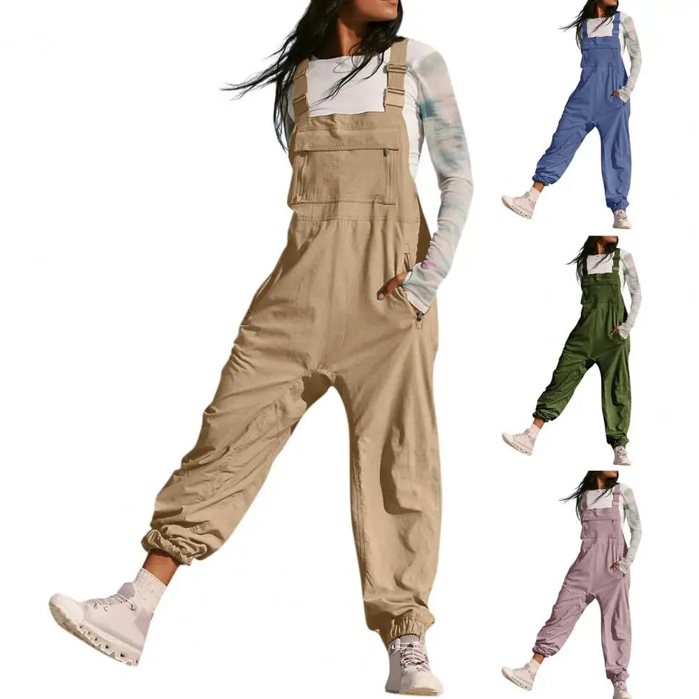 Women Jumpsuit Loose Style Overalls Boho Solid Color Square Collar Playsuits Sleeveless Rompers Summer Casual Clothes