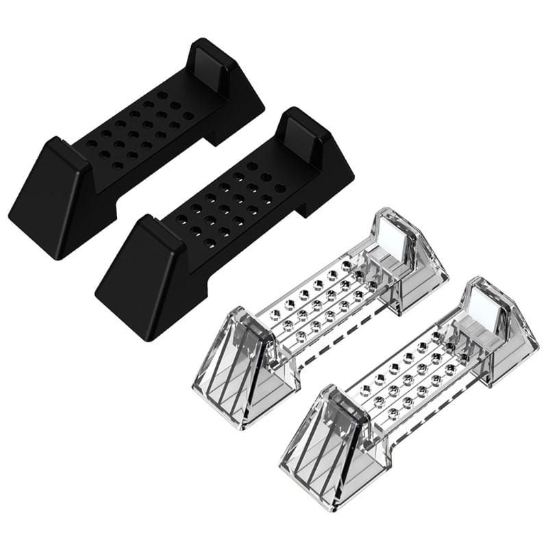 Console dock stand abs gaming support bracket shown as black and clear plastic dental impression trays with perforated surfaces.