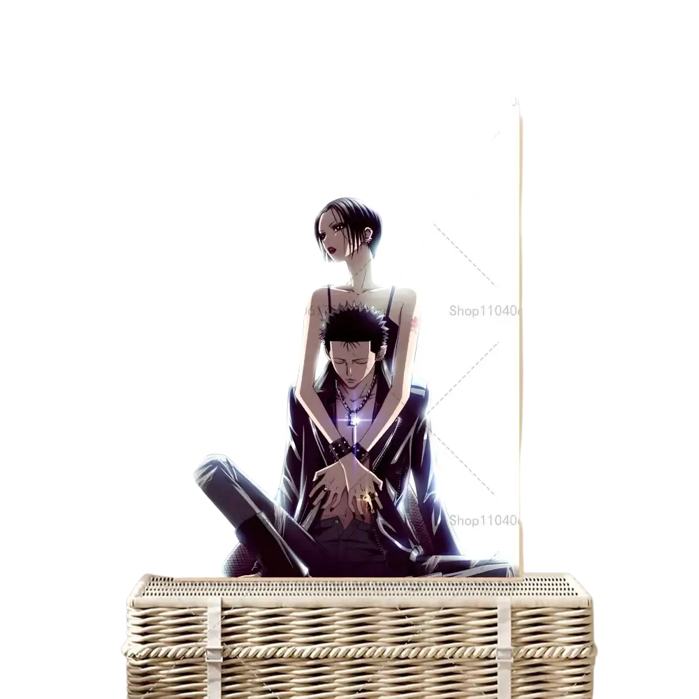 Un panier en osier tressé avec des poignées en corde beige clair et un motif texturé entrelacé, présenté de face, avec un autocollant-sticker d’affiche murale étanche de type classique animé Nana.