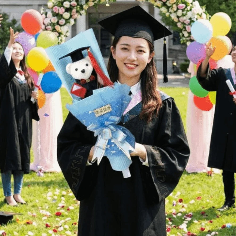Lovely Graduation Bear Bouquet Animal Simulated Little Bear Bouquet Celebrate Handicraft Stuffed Simulated Bear Room Decoration