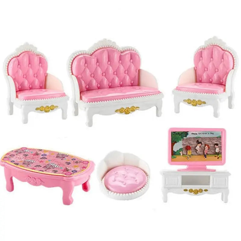 Rosa- und weißes gepolstertes Set für Miniatur-Puppenhausmöbel, bestehend aus 1:12, mit goldenen Akzenten zur dekorativen Verwendung