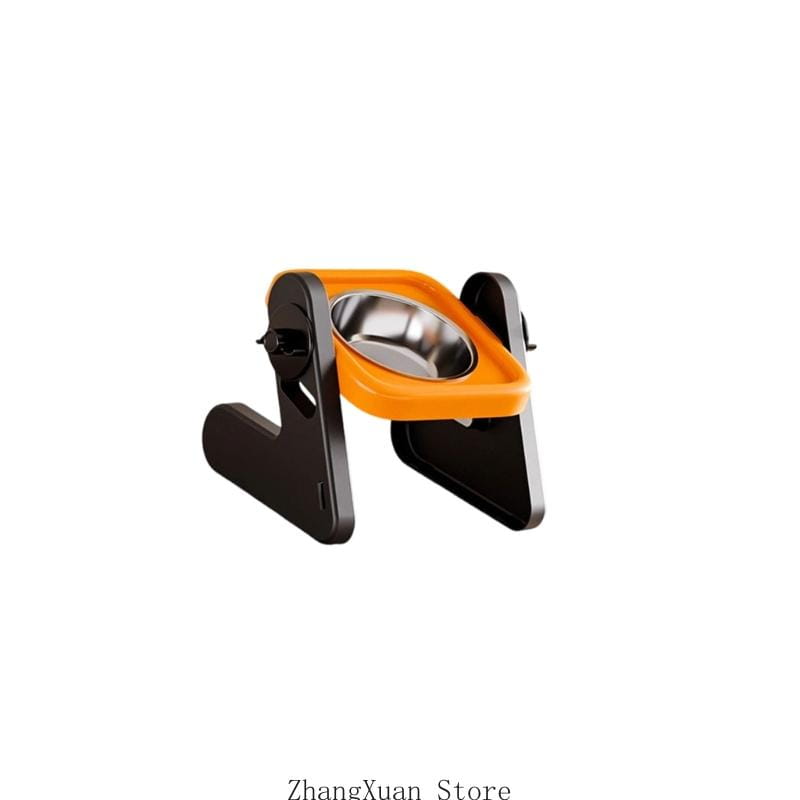 Adjustable orange and black height adjustable pet feeding stand with a stainless steel single bowl for elevated feeding.