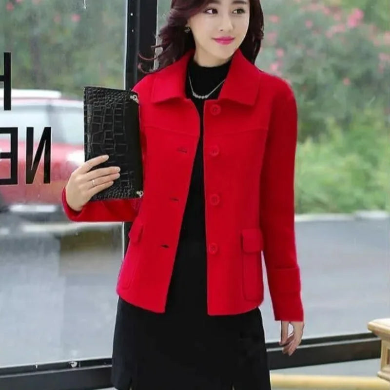 Women's Wool & Blends Coat Half Short Yellow Plain Ladies Jackets Medium Novelty Winter Clothes 2025 on Sale Casual Fashion Hot