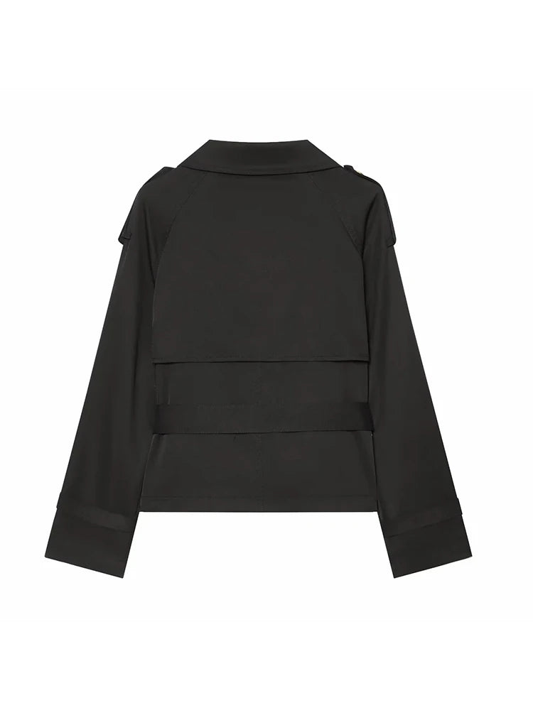 Women Fall Street Fashion Trench Coat Elegant Women Turtleneck Double Breasted Solid Long Sleeve Belted Jacket Casual Lady Coats