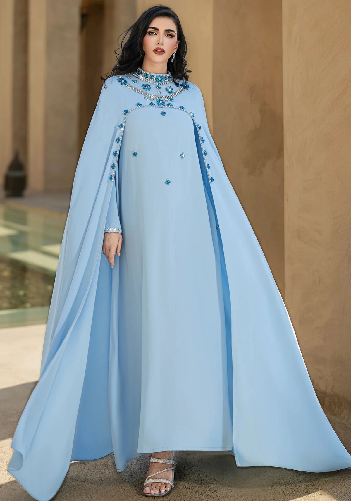 Zahraa Eid Mubarak Abaya Muslim Beading Women Long Maxi Dress Turkey Dubai Islam Party Evening Cape Ramadan Femme Jalabiya Robe