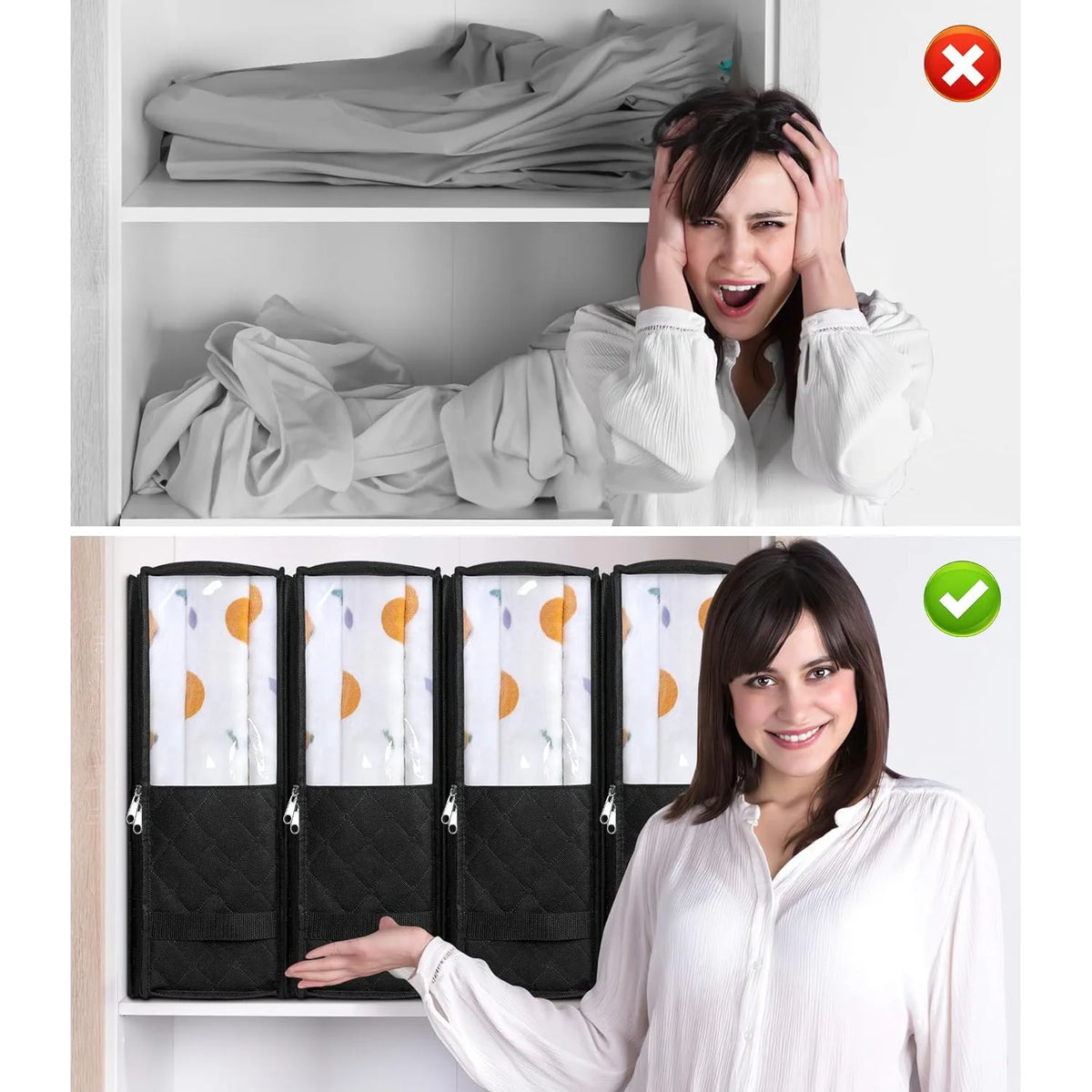 Bed Sheets, Clothes, Blankets, Storage Bags with Zippers, Suitable for Blankets, Bedding, Wardrobes, Bedrooms, Saving Space