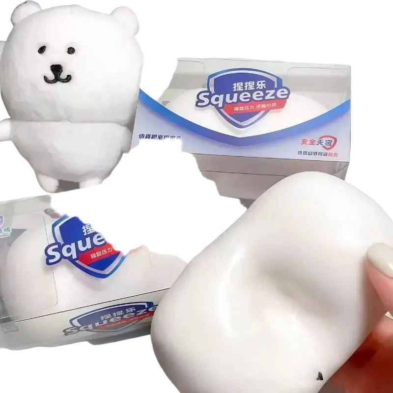 White soap squishy toy with smooth rounded surface and soft texture for stress relief and sensory hand decompression