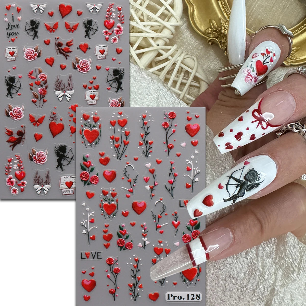 Valentine's Day sexy girl flower love nail stickers, easy to apply nail stickers, DIY makeup for holidays, parties, and weddings
