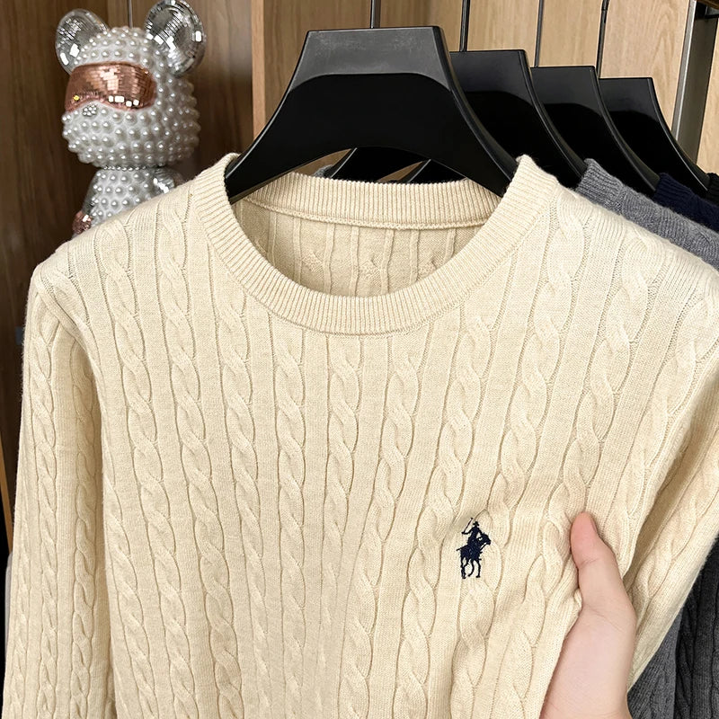 2026 New Men's Long Sleeved Knitted Sweater, Round Neck Jacquard Embroidered Pullover, Casual and Fashionable Men's Clothing Top