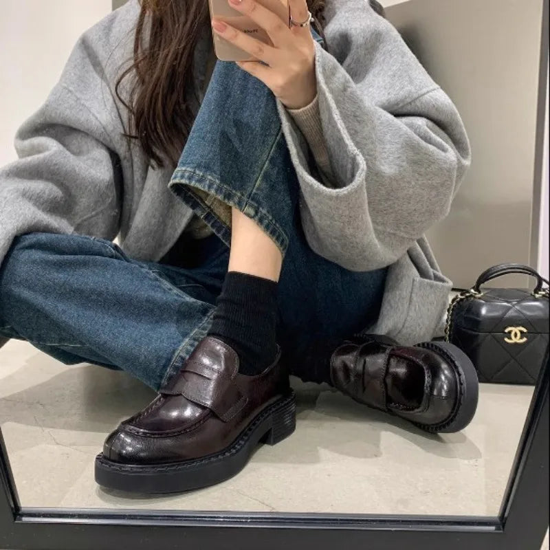 2026 New Women's Shoes Luxury Genuine Leather Loafers for Woman Handmade Britain Casual Shoes Designer Shoes  Zapatos De Mujer
