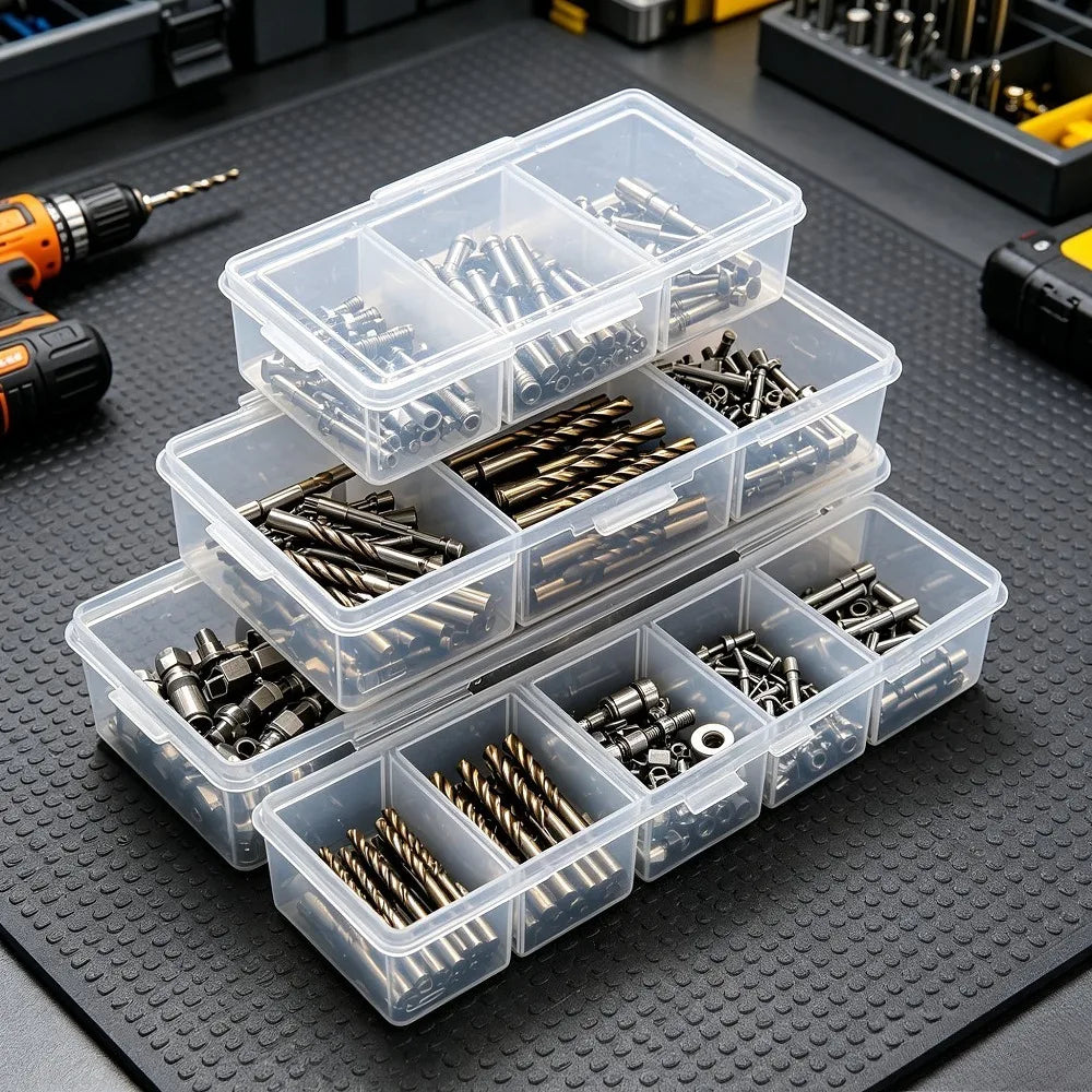 For Clear Plastic Storage Box With Hinged Lid Stackable Small Container For Cotton Swab Craft Hardware Cosmetic Accessories Case