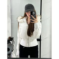 Autumn & Winter High-Waisted Cropped Jacket Sweet Warm Cotton Padded Coat Women Fur Collar Hooded Jacket Y2k Parkas Streetwear