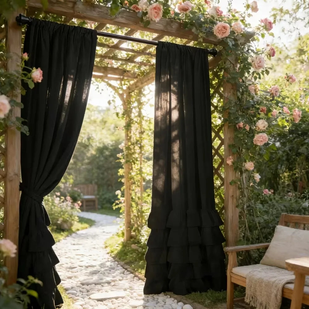 1/2pcs Intricate Pleated Ruffled Curtains, Pure Soft Washable Living Room Decor Drapes,Suitable for Door Curtains,Bedrooms 커튼