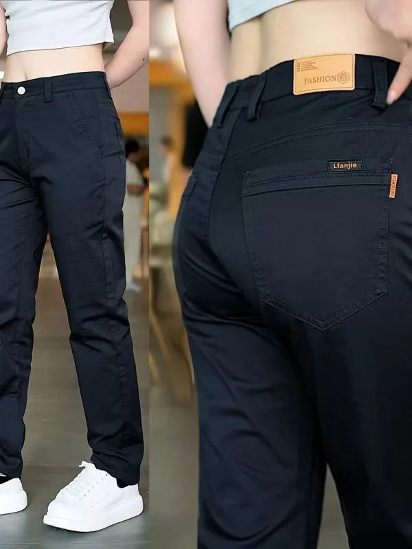 Men's Cotton Casual Pants Straight Leg Fashionable All-Match Long Trousers Durable Clean-Keeping Pure Cotton Slim Fit Workwear