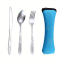 Portable Dinnerware Set - Ultra-Portable, Vibrant Printed, Stainless Steel Cutlery Set with Knifes, Fork, Spoon Carrying Bag
