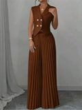 Elegant Formal Women Vest Trousers 2 Pieces Spring New Fashion Retro Wide-leg Pleated Pants Slimming Sleeveless Vest Female Set