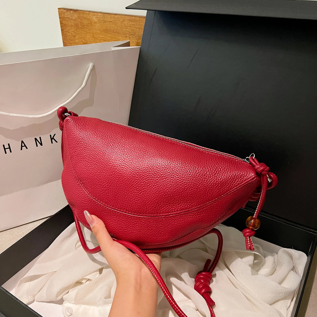 New Genuine Leather Women's Handbag Solid Color Simple Female  Shoulder Bag Wallet Fashion Trend Women Saddle Bags Sac A Main