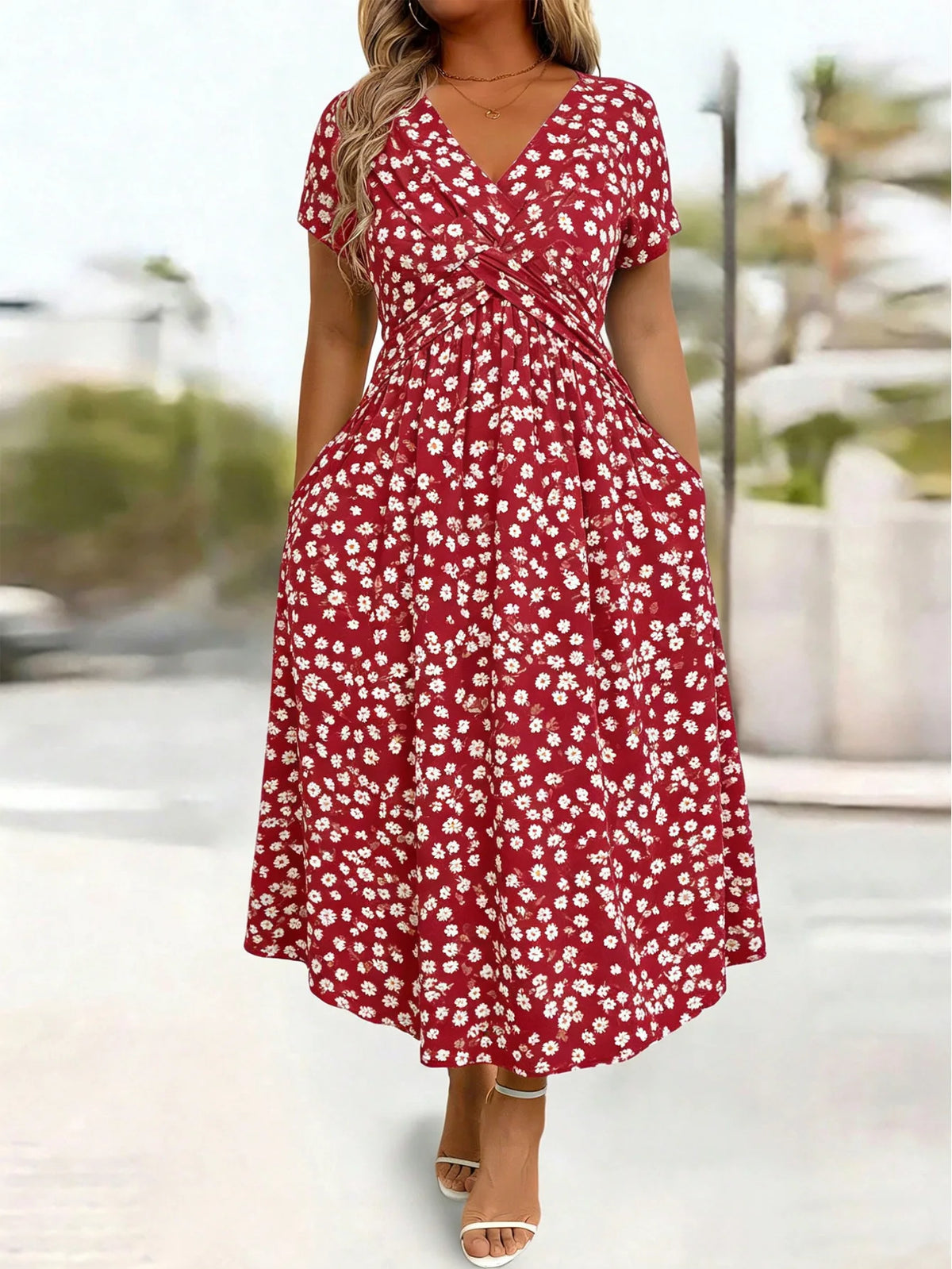 Vestidos De Mujer Casuales V Neck Short Sleeve Pocket Hem Elegant Dress Women's Summer New Formal Evening Fashion Hem Long Dress
