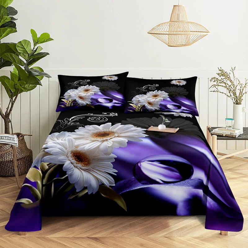 Purple Bedding Set Bed Sheet Linens Pillow Case Queen King Size Lanvender Butteryfly for Bedroom Soft Twin Full Single Double