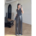 Women's Sleeveless Vest Wide-Leg Pants Set - Formal Office Work Two-Piece Suit