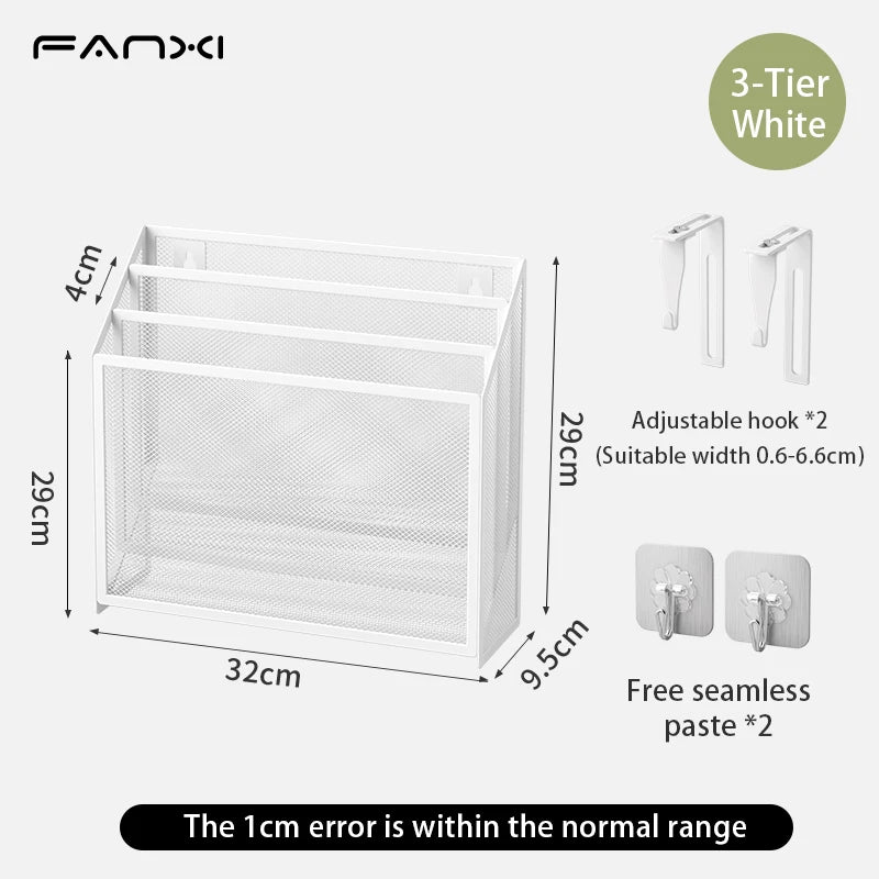 Desk File Organizer Mesh 5-Tier, Hanging Wall Mount Document Organization Stand, Desktop Vertical Mail Paper Folder Holder Rack
