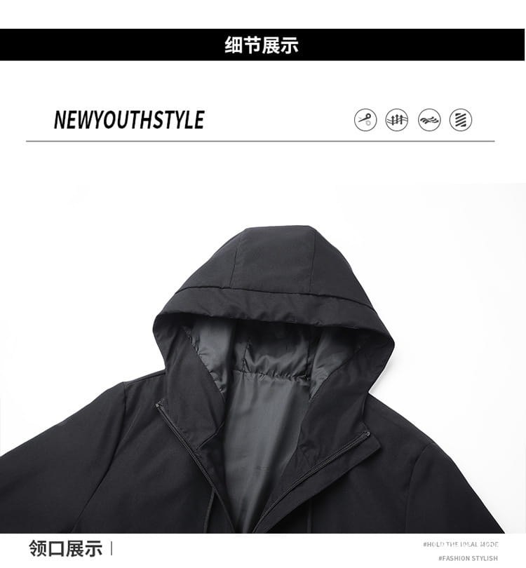 Chaqueta impermeable con capucha para hombre de color negro con exterior acolchado y capucha diseñada para su uso en actividades al aire libre